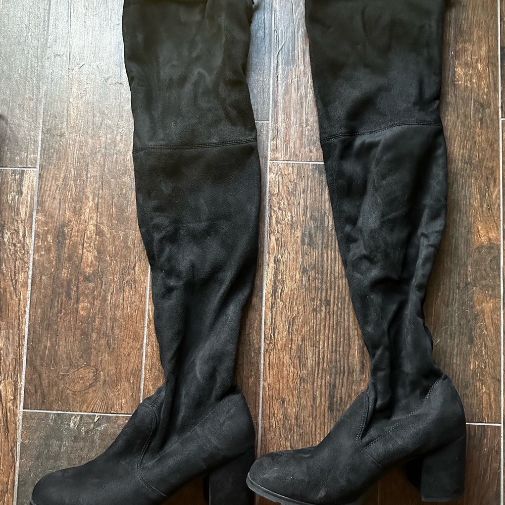 SHEIN Tie-Back, Slip-On Chunky Heel Boots, Black, Size 41 (US 9.5) - Picture 2 of 5